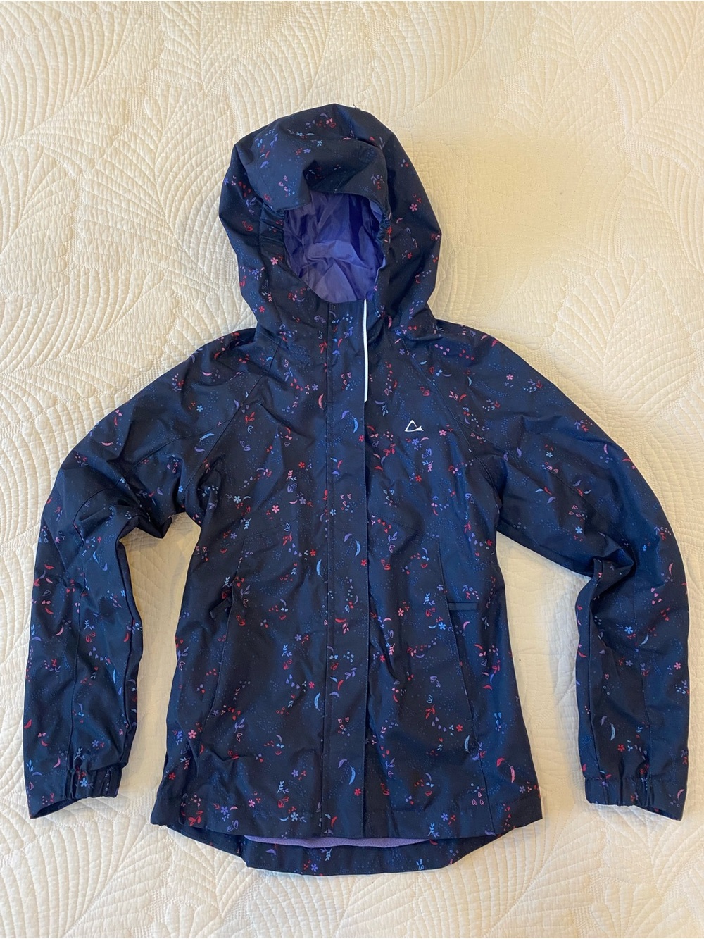 Paradox Girls' Navy Hooded Floral Raincoat with Purple Lining
